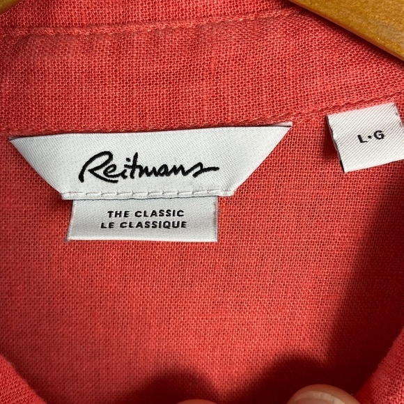 Reitmans Women's Coral Linen Blend Long Sleeve Button Up Shirt Size Large Beach - Picture 2 of 12